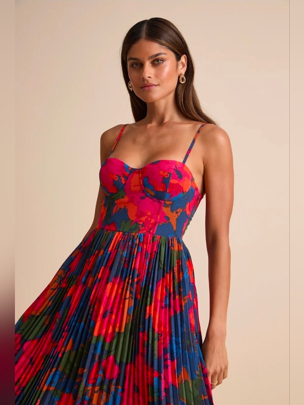 Lulu's Dorothy Dark Blue Multi Floral Print Pleated Midi Dress Size XL - Picture 3 of 10